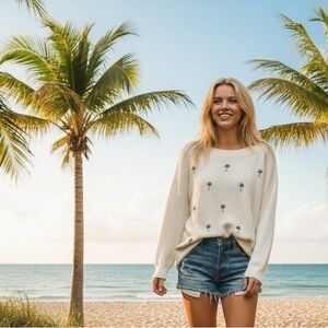 NWT Market & Spruce x Stitch Fix Cotton Sweater with Embroidered Palm Trees